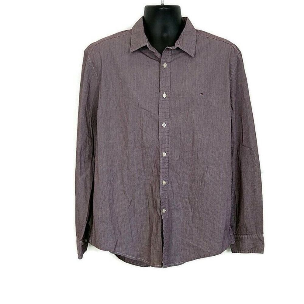 Tommy Hilfiger Mens Sz Xl Casual Button Down Shirt Custom Fit Red Striped